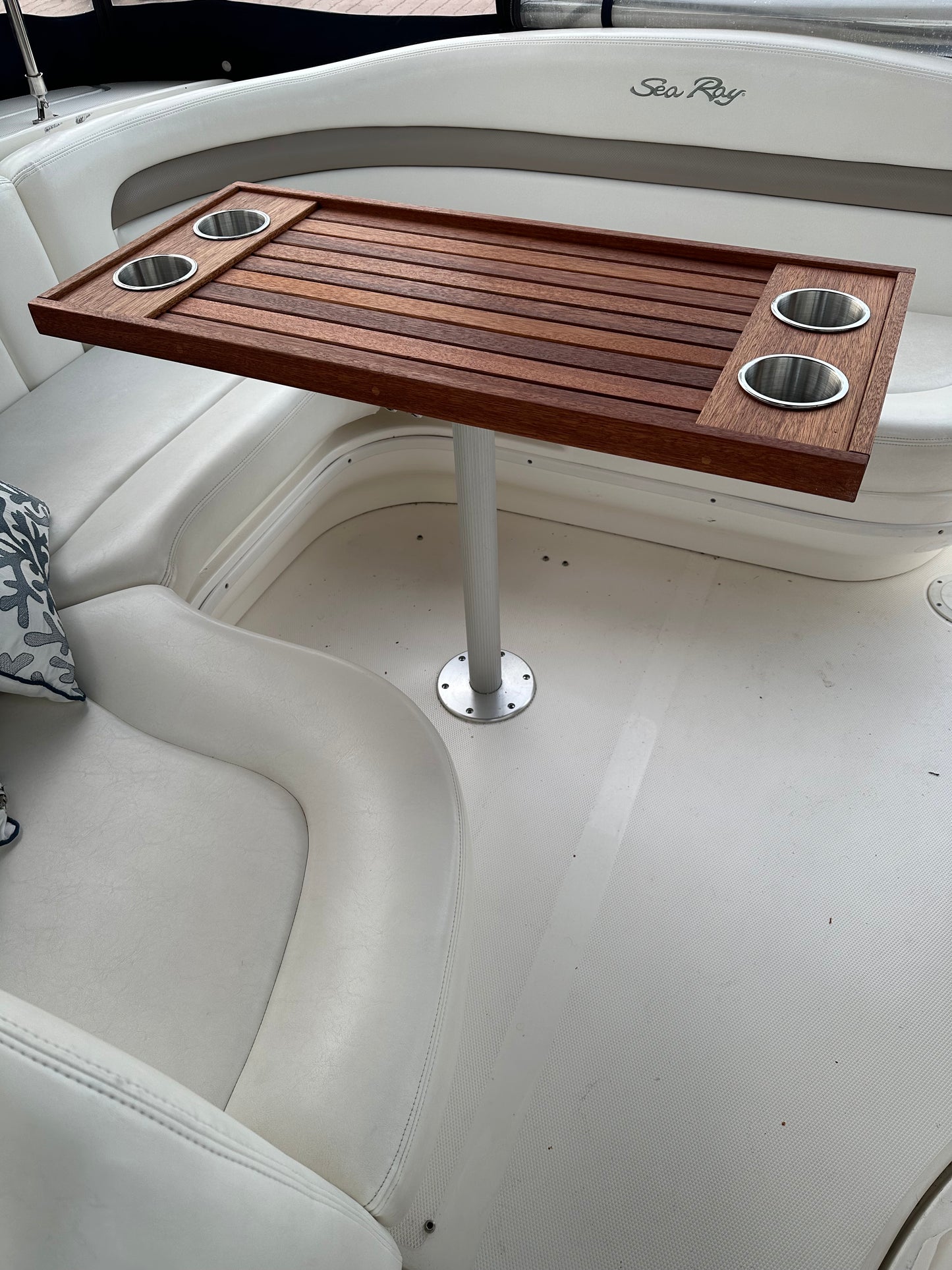 Mahogany Cockpit Boat Table with Teak Oil Finish