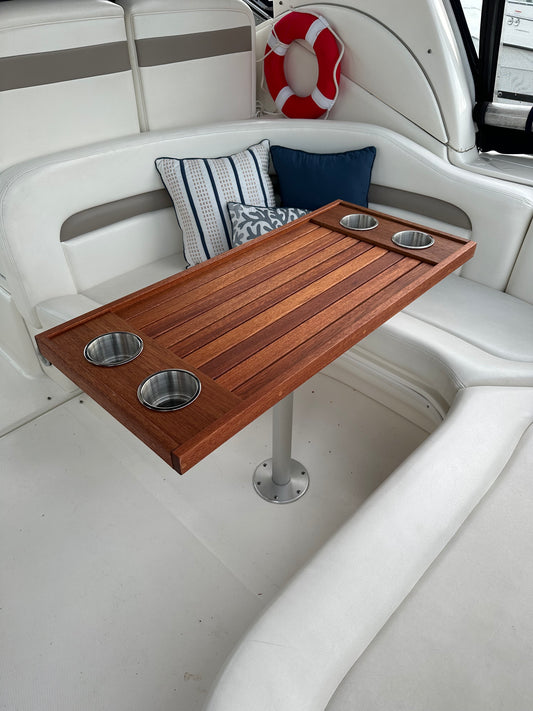 Transom Mount Rigging Table Custom Mahogany Boat Table with Cup Holders – The Transom Table